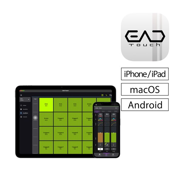 Ícono de la aplicación EAD Touch y pantalla de control