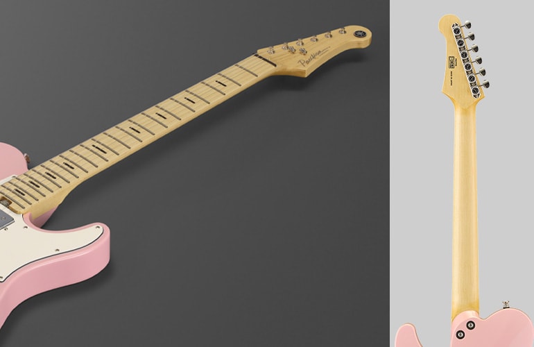 Foto en primer plano de la forma del mástil de la Pacifica SC Professional