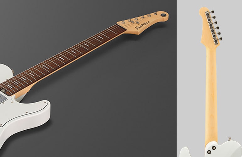 Foto en primer plano de la forma del mástil de la Pacifica SC Standard Plus