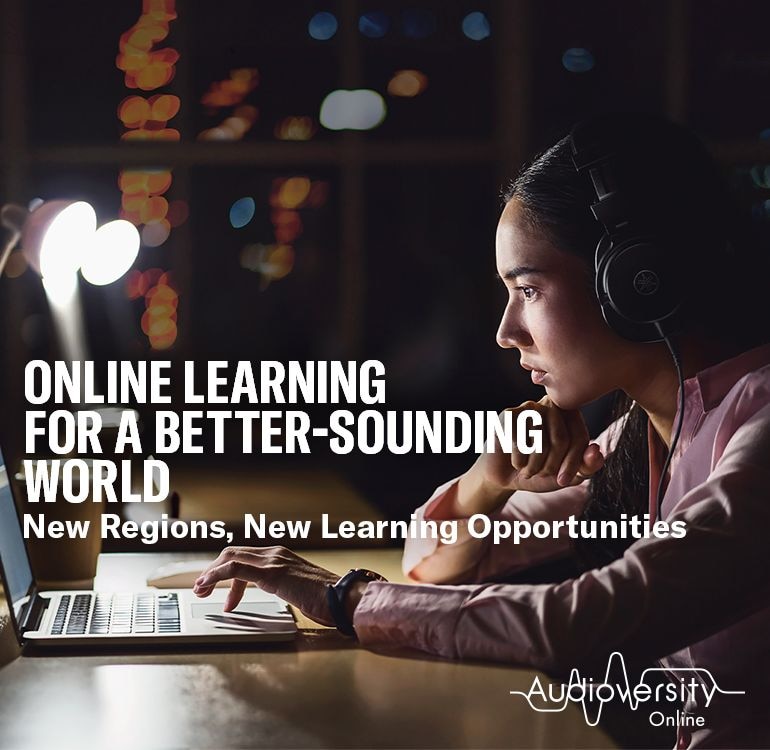 Imagen clave para Audioversity Online: una mujer concentrada en una sesión de capacitación en línea.