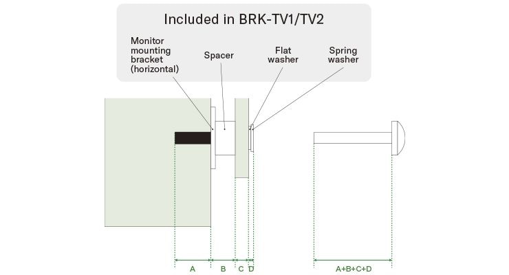 Intenté instalar la CS-800 o la CS-500 en una televisión usando los BRK-TV1/BRK-TV2, pero los tornillos fijados (M8 x 15 mm o M8 x 35 mm) no tienen la longitud correcta.
