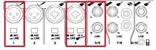 
2. Conecte el micrófono y los instrumentos a la mezcladora.