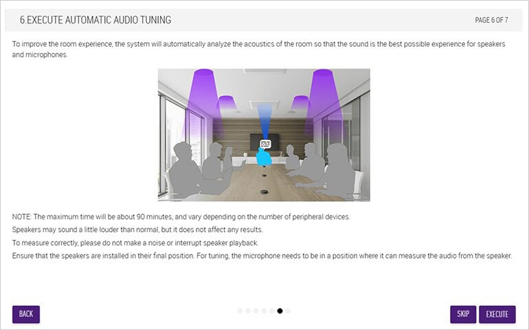 Interfaz de usuario del navegador que muestra el ajuste acústico automático para Voice Lift