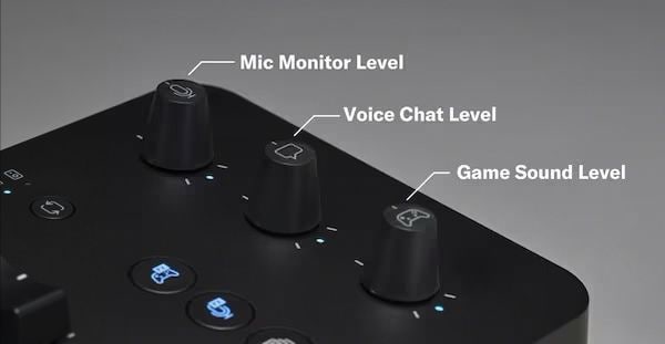 3 perillas para controlar de forma intuitiva el audio del juego y de los jugadores